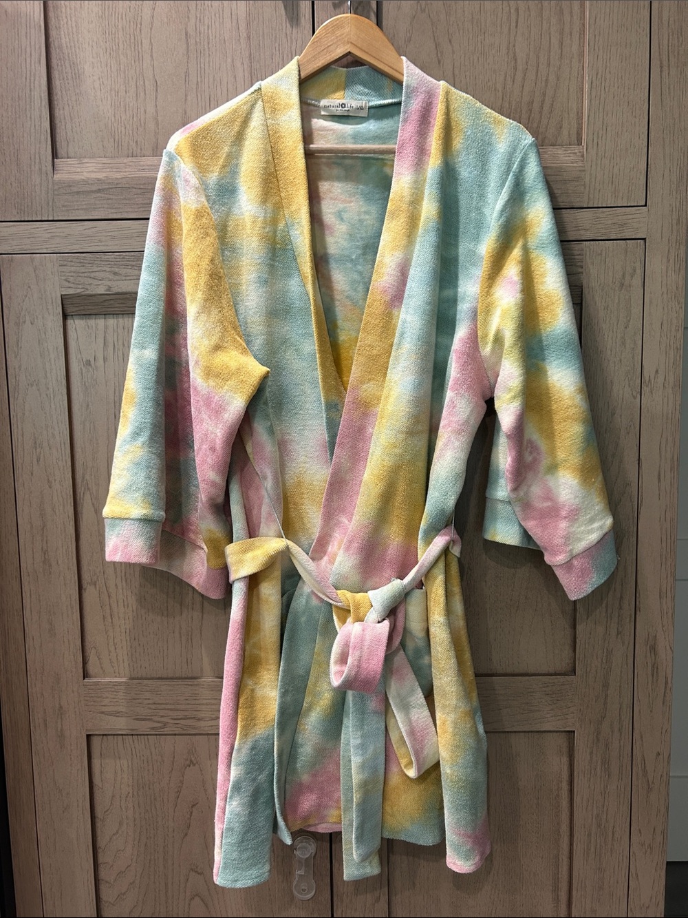 Natural Life Pastel Tie-Dye Cotton Terry Robe - Pink, Blue & Yellow